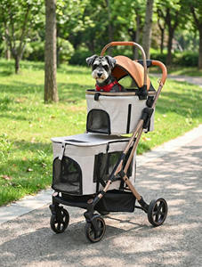 Lüks Katlanabilir Su Geçirmez Konforlu Dört Tekerlekli Taşınabilir Çift Evcil Hayvan Arabası - Product Image 2