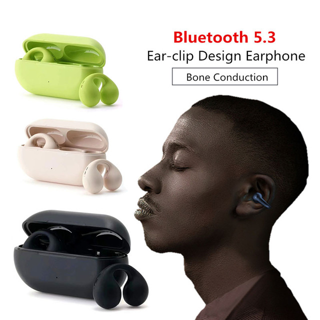 Noise Cancelling Ear Bone Conduction Headphone Mini Wireless Headsets Blue Tooth Ear Hook Earphone TWS Sport Ear Clip Earbuds