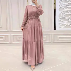 Factory <strong>Dropship</strong> <strong>Muslim</strong> <strong>Dress</strong> Women's Modest Long <strong>Dress</strong> Jacquard Ramadan Islamic Traditional Robe With Belt Pleated <strong>Dress</strong> - Product Image 5
