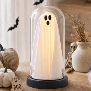 FestalMart Ghost In Glass Cloche, décoration d'Halloween, éclairage LED, alimenté par piles, blanc, 4,3 x 4,3 x 8,3 pouces - Product Image 1