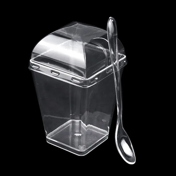 Small Clear Square Disposable 5 oz pudding container Plastic Dessert Cup for Appetizers Puddings