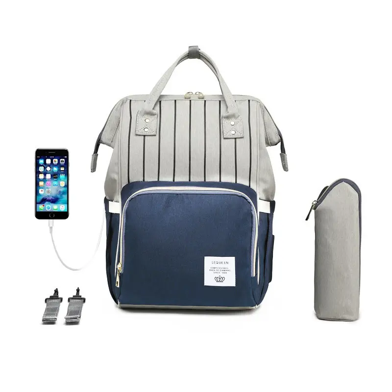 Tas popok Mama kustom uniseks, tas basah anti air perjalanan besar dengan fitur USB untuk penyimpanan bayi