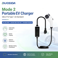 DUOSIDA Charger EV Portabel J1772 Mode 2 16A 240V Arus Dapat Diatur 6A 8A 10A 13A 16A Pabrik OEM untuk Amerika Utara