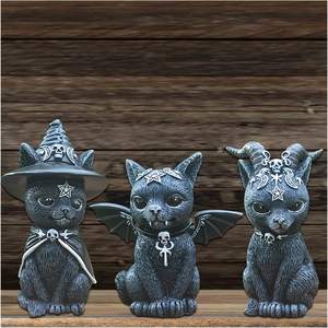 Décoration d'halloween, chapeau de sorcières, Figurine de chat, Gnome, ornement de pelouse, résine, Figurine de chat noir, Statue d'horreur, artisanat - Product Image 6