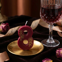 Bougies d'anniversaire et de fête élégantes en or rose et rouge bordeaux, faites à la main - Toppers floraux gravés vintage - Boutique, Nouvel An