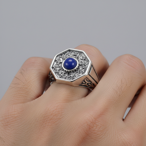 Bijoux originaux pour hommes en argent sterling 925 avec pierre naturelle Lapis Lazuli Bijoux punk pour hommes de <span class=keywords><strong>Damon</strong></span> Stefan - Product Image 2