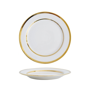 Assiettes de présentation à bord doré pour le mariage, ensemble de vaisselle décorative, assiettes de table blanches avec bordure dorée - Product Image 6
