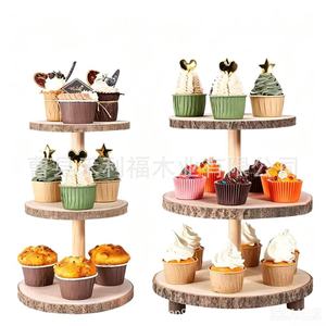 Support à gâteau à plusieurs niveaux en bois massif, présentoir rond pour cupcakes, pour mariage, anniversaire, centre de table - Product Image 2