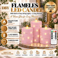 Bougie LED sans flamme rose en plastique à tête plate, télécommandée, alimentée par piles, pour décorations de Noël