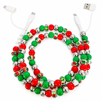 Câble de charge perlé FASHLINK Noël 4-en-1 USB Type C multi-connecteurs – Accessoire de téléphone festif et tendance