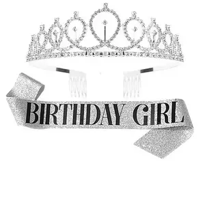 Alloy Crown and Sash Set Wholesale Amzn Queen Tiara Rhinestone NEW Fashion Birthday Girl Silver Decoration Hair Jewelry Women's