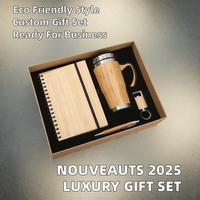 Nouveautés 2025 : Coffret Cadeau d'Entreprise de Luxe Personnalisé – Tasse en Bambou, Carnet en Bois avec Stylo et Porte-clés