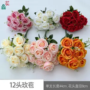 12 Head Rose Bud Home Decoration Silk Flower Hotel Shopping Mall Indoor Window Display Props Artificial Flowers