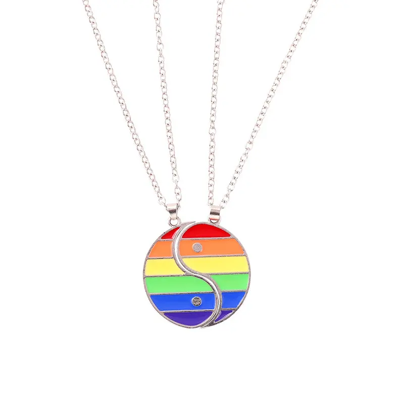 2 pz/set Fashion Rainbow collana LGBT Yin Yang Tai Chi ciondolo Gay lesbiche coppia amante amico gioielli regalo