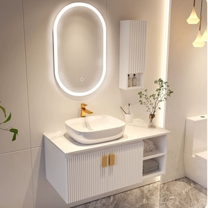 Conjunto de Muebles de Baño Modernos de Lujo Inteligente, <span class=keywords><strong>Lavabo</strong></span> de Piedra Natural con Mueble Integrado - Product Image 2