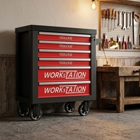 Ensemble d'outils en acier rouge verrouillable à 7 tiroirs, boîte à outils en fer robuste, porte latérale, coffre à outils personnalisable pour atelier de réparation automobile