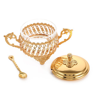 Pot à sucre décoratif en verre plaqué or de style européen, pot à épices avec cadre métallique - Product Image 3