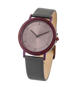 Montre-bracelet homme chic et décontractée 2025 en <span class=keywords><strong>bois</strong></span> de luxe avec <span class=keywords><strong>lunette</strong></span> en <span class=keywords><strong>bois</strong></span> de rose teinté, boîtier mat prune, cadran rose poudré et bracelet en cuir gris - Product Image 3