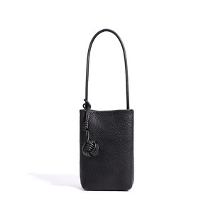 Genuine Leather Phone Crossbody Bag Black <b>Pebbled</b> Texture Knotted Strap Minimalist Design Multi-Color Winter Autumn Summer - Product Image 1