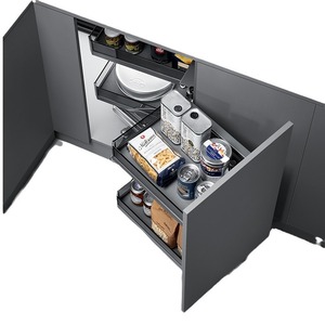 Panier coulissant pour armoire de cuisine en forme de L Unihopper avec mécanisme de descente lente amortie et panneau en verre cristal noir - Product Image 4