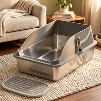 Bac à litière pour chat en acier inoxydable OEM, grand modèle 20L, à ouverture supérieure, écologique, antiadhésif, facile à nettoyer, avec tapis de protection à bords hauts pour chats d'intérieur