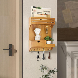 Solid Wood <b>Wall</b> <b>Mounted</b> Rack Key Mail Storage Entryway Organizer Bedroom Kitchen <b>Shelf</b> - Product Image 1