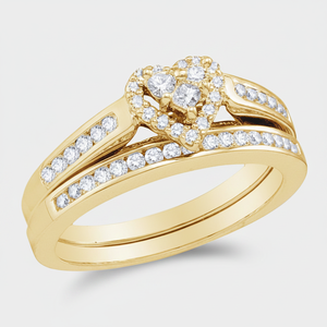 สวยเพชรจริงรูปหัวใจแหวนหมั้นในสีเหลืองทอง - Product Image 2