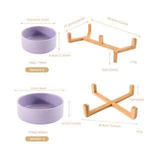 Cuenco para mascotas, plato de alimentación elevado de cerámica antideslizante para gatos y perros con soporte de madera, blanco, verde, morado, DW765Y 6 - Product Image 3