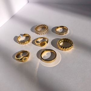 Bague personnalisée étanche en acier plaqué or 18 carats avec pierres précieuses, bague ouverte en or 14 carats, bijoux en acier inoxydable, style Hip Hop Punk - Product Image 3