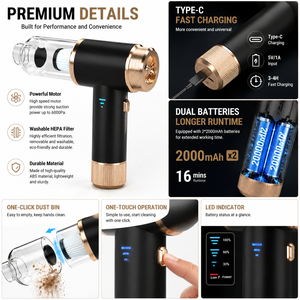 6000Pa Cordless Handheld Car <b>Vacuum</b> Cleaner Air Duster Air Blower <b>Vacuum</b> Pump Rechargeable Type-C CE RoHS FCC OEM ODM - Product Image 5