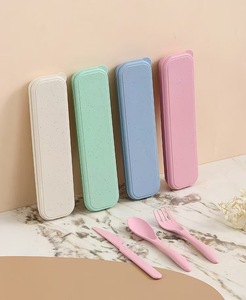 Wiederverwendbare Reise Ausrustung Set Mit Box Portable Messer Gabel Loffel Geschirr Umweltfreundliches Kunststoff Geschirr Set - Product Image 4