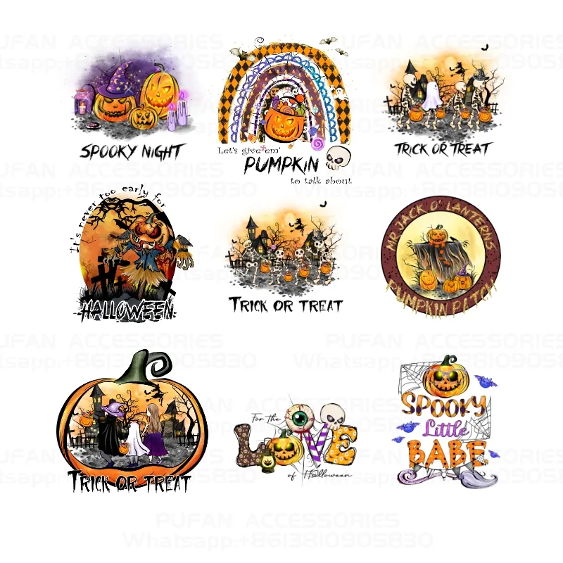 Custom Halloween Design Iron On Transfers Thermal Sticker DTF Heat Transfer Prints For Bags Hoodie