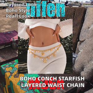 สร้อยคาดเอวแบบหลายชั้นลายเปลือกหอยปลาดาวสไตล์โบฮีเมียนสำหรับฤดูร้อน เครื่องประดับตกแต่งร่างกายแฟชั่นสำหรับผู้หญิง เหมาะสำหรับงานปาร์ตี้วันหยุด สีทอง - Product Image 2