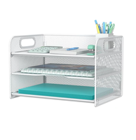 Organizador de Papel Metálico de 3 Niveles Apilables, Bandeja para Cartas, Carpeta de Archivos de Malla con Asa, Color y Logotipo Personalizables para Suministros de Oficina en Casa y Escritorio