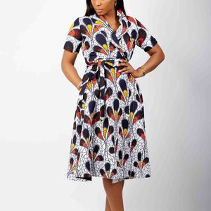 Abbigliamento tradizionale africano stampa Ankara stile <span class=keywords><strong>etnico</strong></span> avvolgente manica corta abito Midi con cintura per abbigliamento donna - Product Image 3