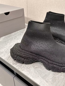 Chunky Sock Sneakers Black Sequined Cloth Round Toe Cushioned EVA Midsole Rubber Outsole All Seasons - Product Image 5