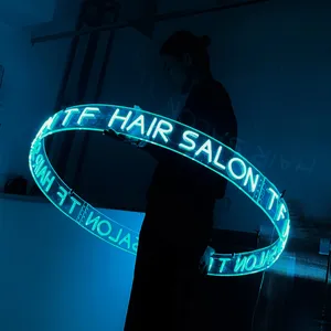 Vendita calda acrilico piegato led luci al neon rotondo parrucchiere led insegna al neon per la decorazione del salone