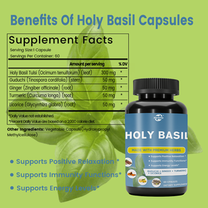 Cápsulas de suplementos de albahaca sagrada Haccp OEM ODM con <span class=keywords><strong>Guduchi</strong></span>, jengibre, curcumina de cúrcuma, soporte de regaliz inmune, energía - Product Image 2