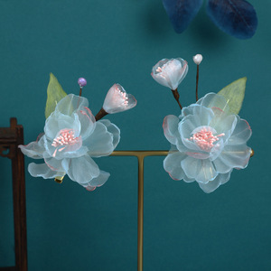 Nuevo Accesorio para el Cabello de Diseño Original Hecho a Mano 2024, Estilo Antiguo, Clip con Flor Perforada en Degradado Azul Claro Fresco para Hanfu - Product Image 4