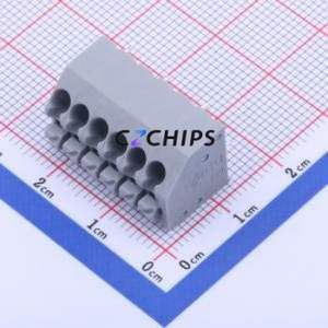 250-206 Spring Terminal Block Through hole Component (THT),P=3.5mm Connector 1x6P 3.5mm Gray 6P - Product Image 1