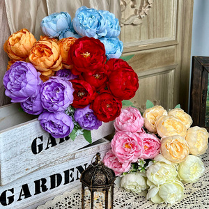 Yixuan Bouquet de fleurs artificielles miniatures en soie à 6 têtes de pivoine pour décoration de mariage et arrangement floral DIY - Product Image 1