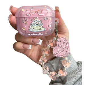 Adecuado para AirPods Pro 2nd Gen 2nd y 3rd Gen Transparente Cute Teacup Bunny con colgante de corazón Funda protectora para auriculares - Product Image 6