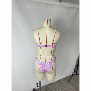 <strong>2025</strong> Ins Pink Crushed Floral French Sexy Bikini High Waist Swimwear Tik Summer <strong>Beach</strong> <strong>Suit</strong> for Girl