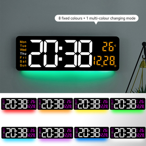 Horloge numérique intelligente avec écran miroir, lumière d'ambiance, petite taille de bureau, format grand écran, lumière LED lumineuse, décoration de la maison, éducation - Product Image 4