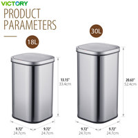 Poubelle intelligente en acier inoxydable avec capteur, 18L et 30L, avec couvercle |   Poubelle et bac de recyclage multifonction sans contact