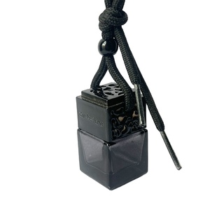8ML Black Hollow Metal Lid Square Hanging <b>Car</b> Interior <b>Diffuser</b> Bottle Pendant - Product Image 1