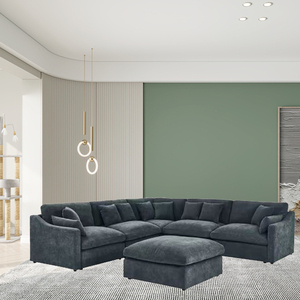 Modern Çin Tarzı Modüler Kadife Köşe Koltuk Takımı, Oturma Odası ve Otel Kullanımı için Ayarlanabilir Siyah Köşe - Product Image 4