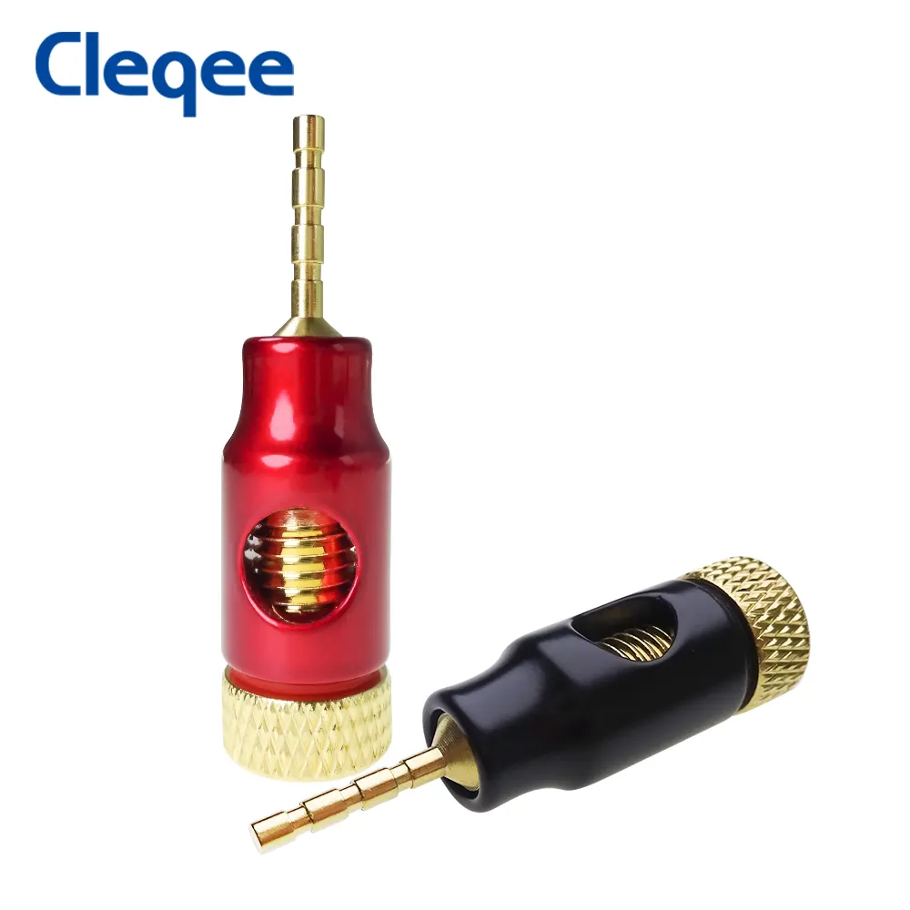 Cleqee1 cabo de caixa de som de 2mm, cabo para banana dourado, com parafusos, conector de bloqueio para musical, hifi