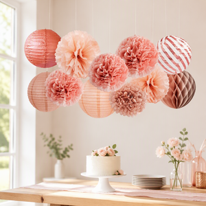 Set de Decoración con Globos de Papel Rosa, Flores de Panal y Adornos Colgantes para Fondo de Fiesta, Boda, Cumpleaños, Graduación - Product Image 4