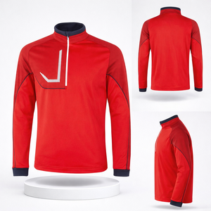 Sudadera Deportiva de Golf para Hombre, Personalizada con Logotipo Bordado, Roja, Ligera, Suave, Absorbente de Humedad, de Secado Rápido, con Cierre de 1/4 - Product Image 1